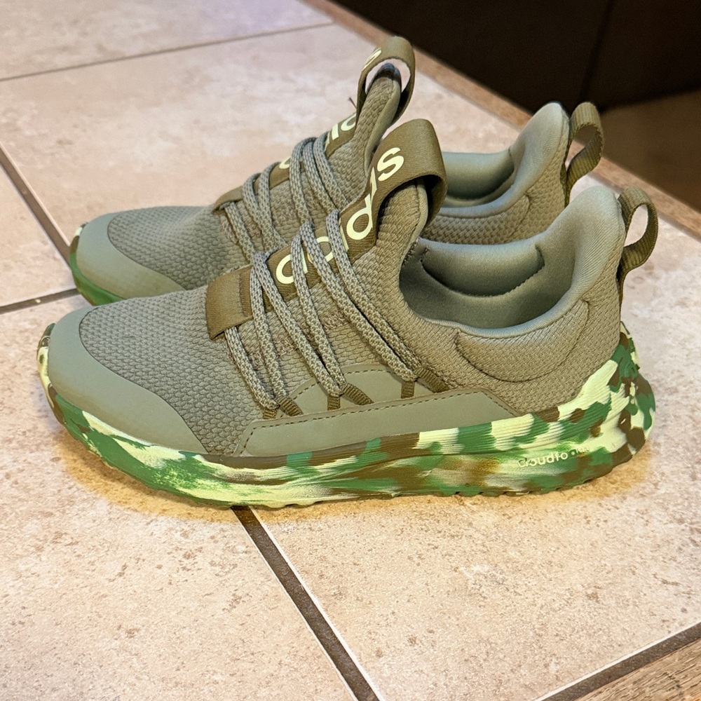 adidas Kids Olive Green Sneakers with Green Camo Sole